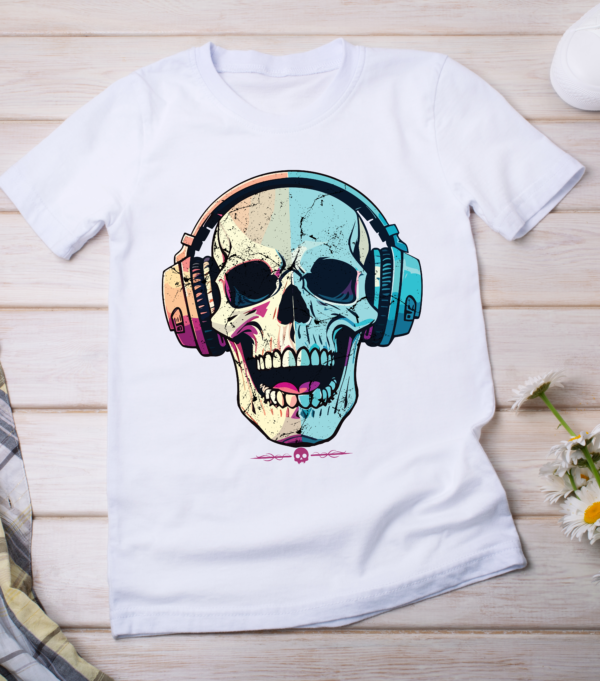 Vibrant Skull Headphones T-Shirt Classic T-Shirt - Image 2