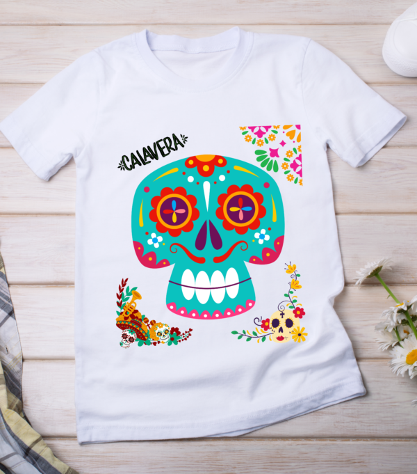 Calavera Floral T-shirt - Day of the Dead Celebration Tee Classic T-Shirt - Image 2