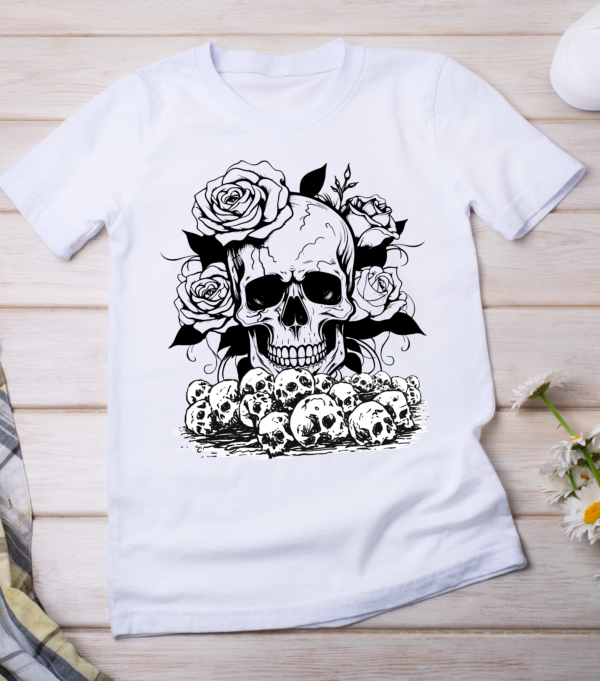 Skull & Roses T-Shirt - Edgy Graphic Tee for Alternative Fashion Lovers