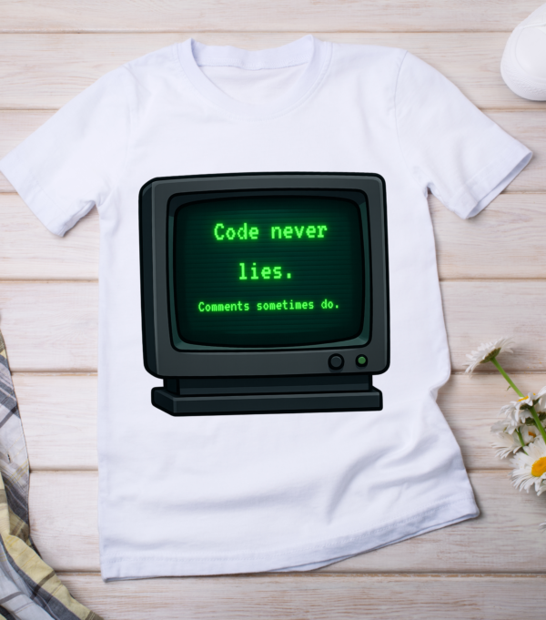 “Code never lies. Comments sometimes do.” Classic T-Shirt - Image 3