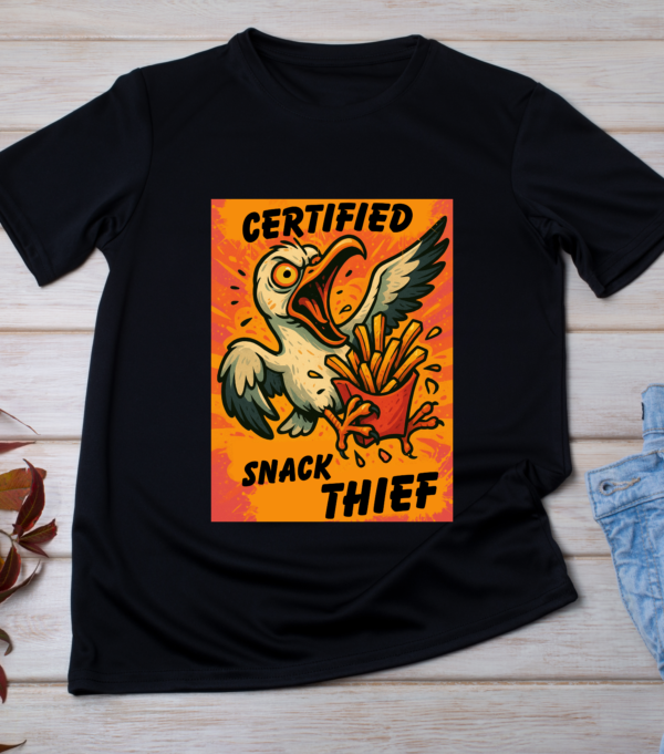 Certified Snack Thief – Loud & Chaotic Seagull Meme T-Shirt Classic T-Shirt - Image 3