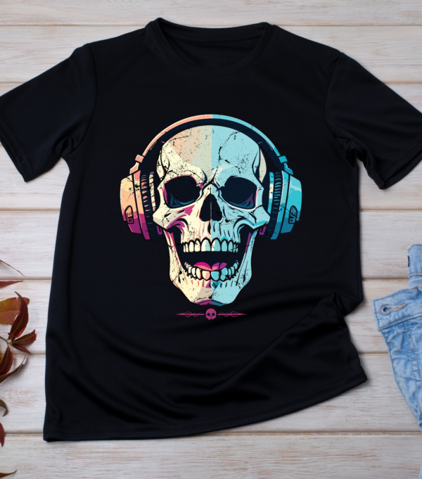 Vibrant Skull Headphones T-Shirt Classic T-Shirt - Image 3