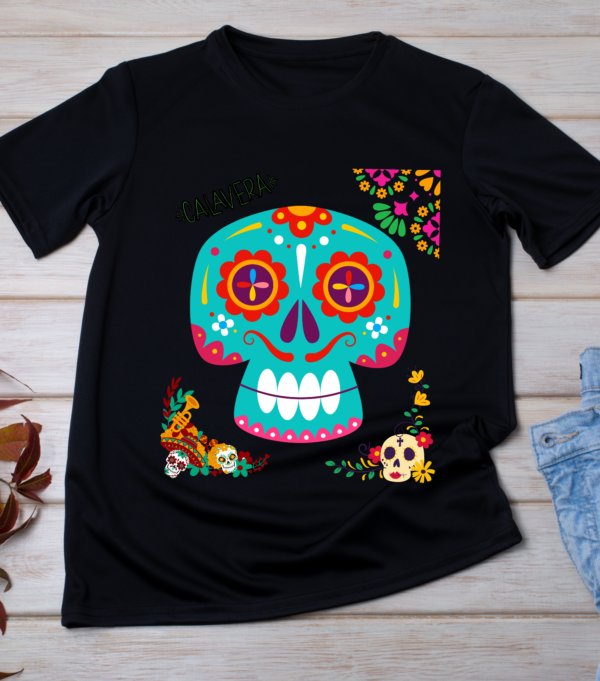 Calavera Floral T-shirt - Day of the Dead Celebration Tee Classic T-Shirt - Image 3