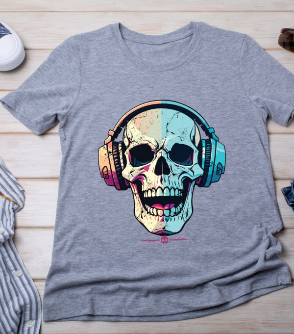 Vibrant Skull Headphones T-Shirt Classic T-Shirt - Image 4