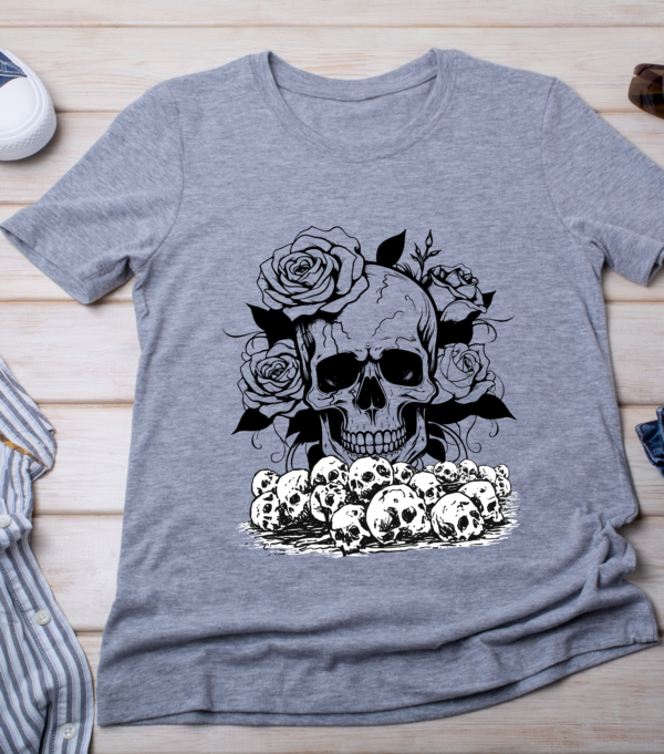 Skull & Roses T-Shirt - Edgy Graphic Tee for Alternative Fashion Lovers - Image 2
