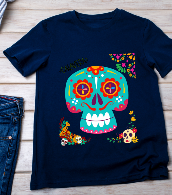 Calavera Floral T-shirt - Day of the Dead Celebration Tee Classic T-Shirt - Image 4