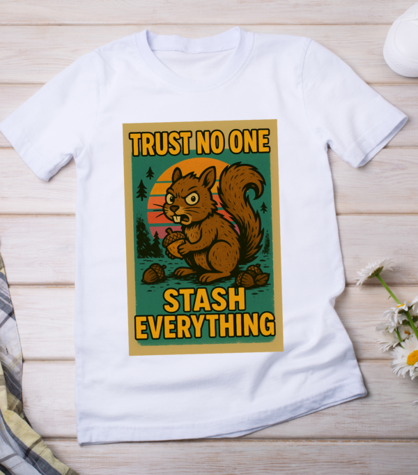 Trust No One, Stash Everything – Paranoid Squirrel Meme T-Shirt Classic T-Shirt - Image 2
