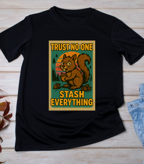 Trust No One, Stash Everything – Paranoid Squirrel Meme T-Shirt Classic T-Shirt - Image 3