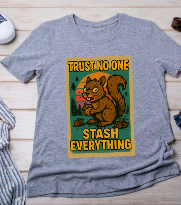 Trust No One, Stash Everything – Paranoid Squirrel Meme T-Shirt Classic T-Shirt - Image 4